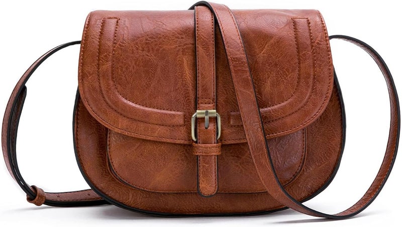 AFKOMST Crossbody Bags for Women,Small Saddle Purse and Boho Cross Body Handbags,Vegan Leather - Image 1